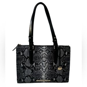 Brahmin Large Top Handle Shoulder Snake Printed Leather Tote Bag Purse Handbag